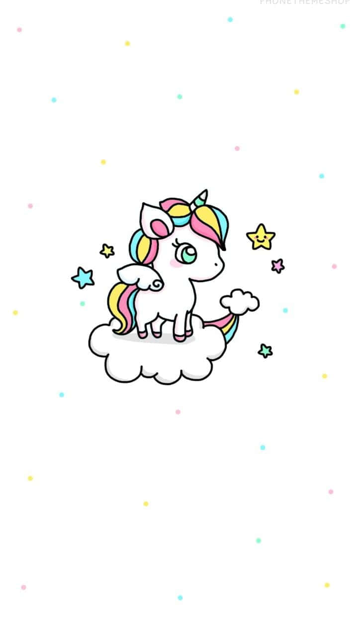 かわいいユニコーンが魔法の雲に乗るイラスト 壁紙