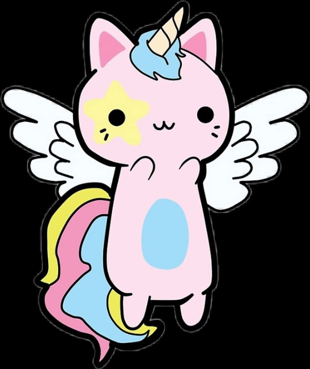 かわいいユニコーンと翼のある猫 壁紙
