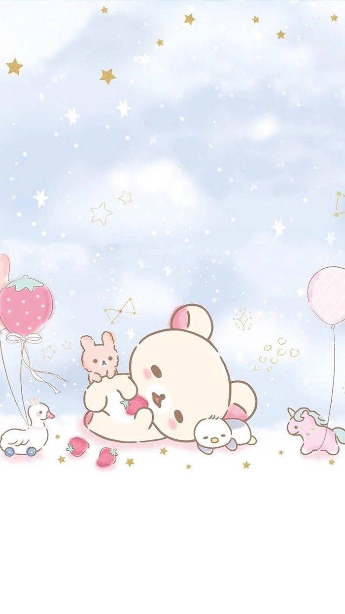 かわいいリラックマとピンクの仲間たち 壁紙