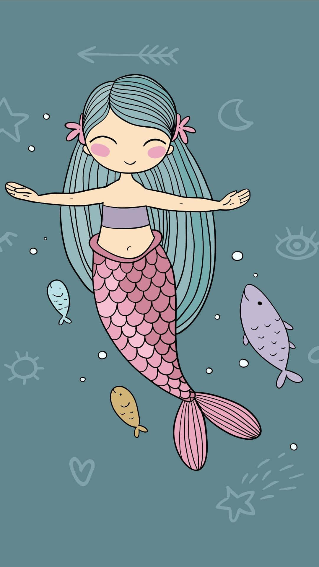 かわいい人魚のデジタルイラスト 魚 壁紙