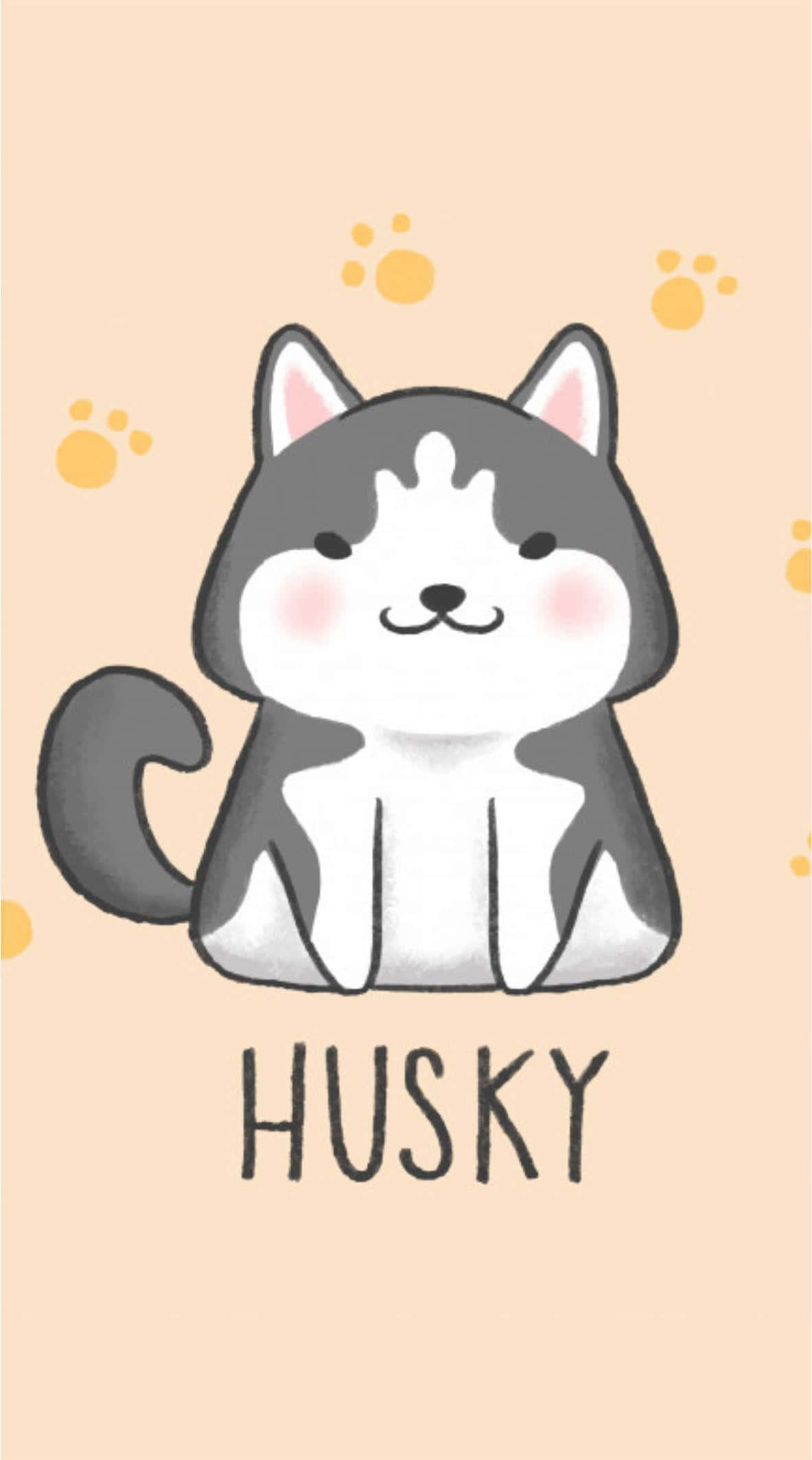 かわいい動物の漫画 座っているハスキー 壁紙