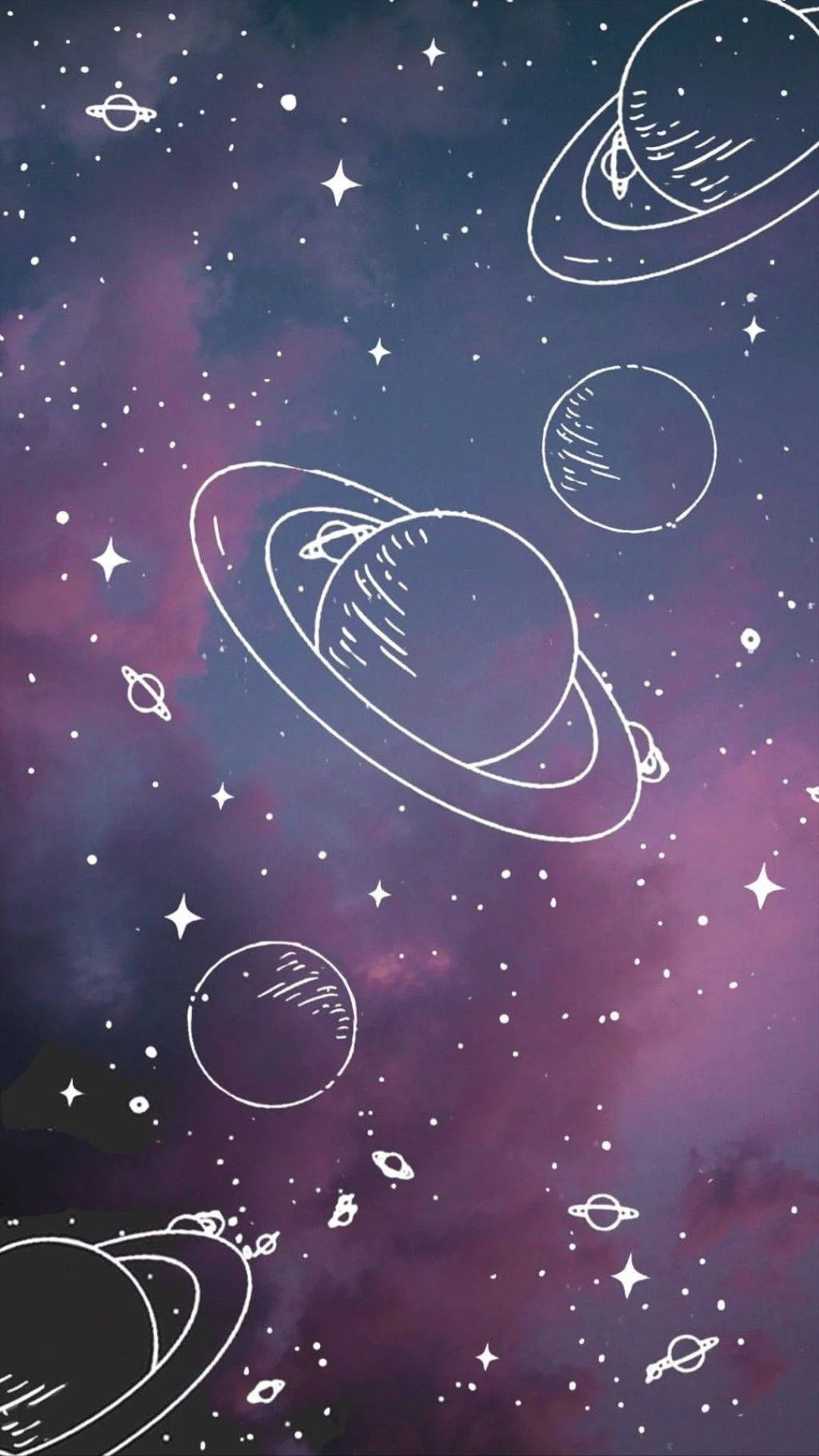 かわいい土星の惑星と銀河 壁紙