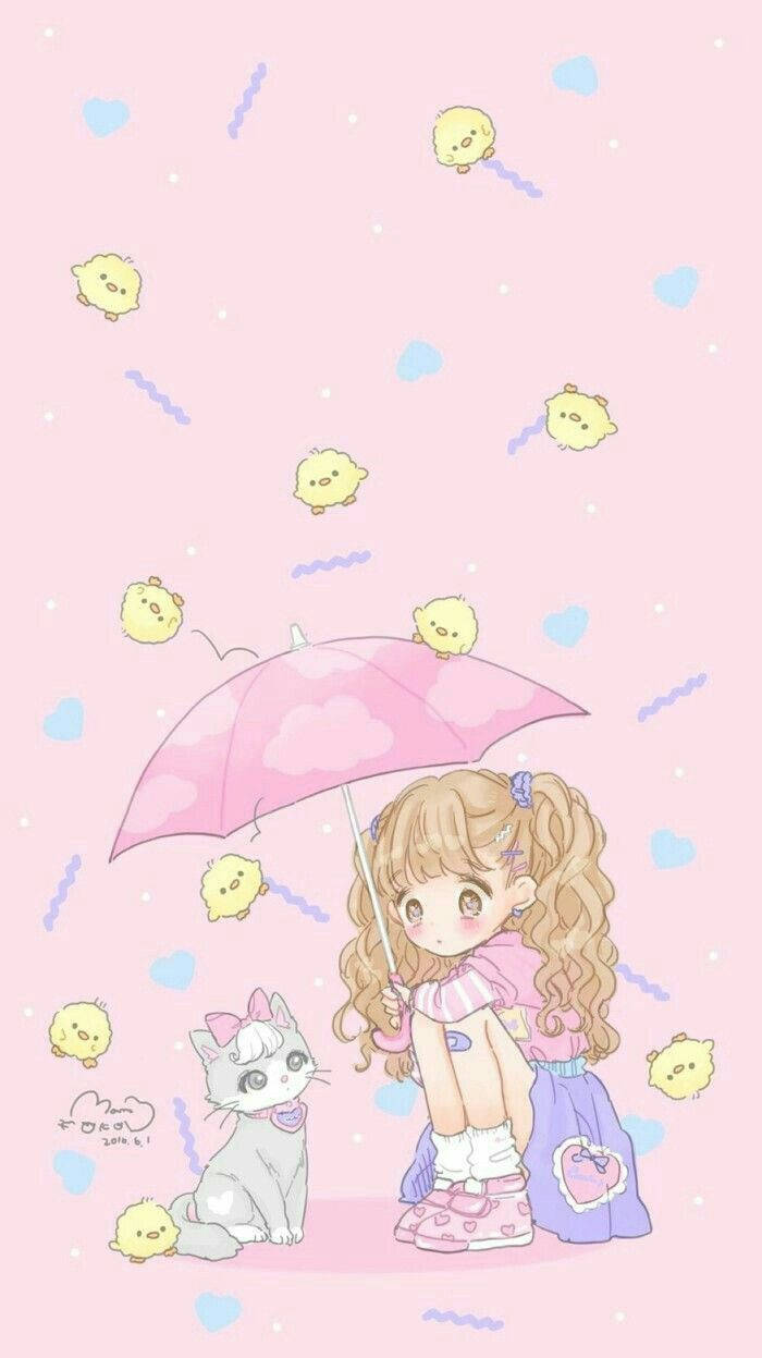 かわいい女の子と猫 壁紙