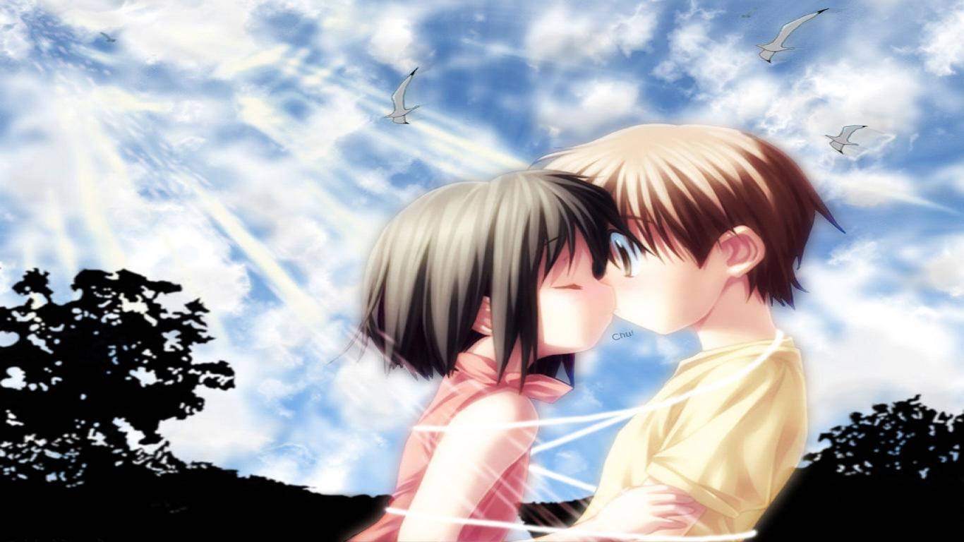 かわいい恋のアニメキス 壁紙