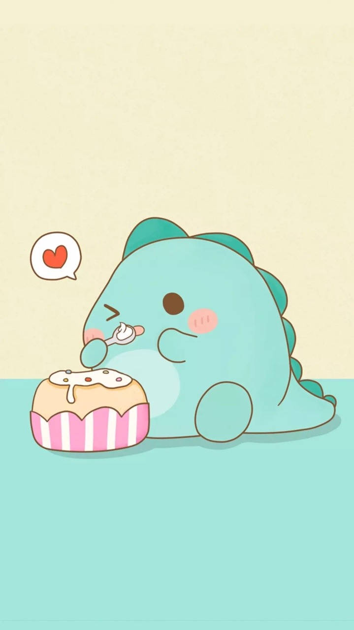かわいい恐竜がケーキを食べるスマホ壁紙 壁紙