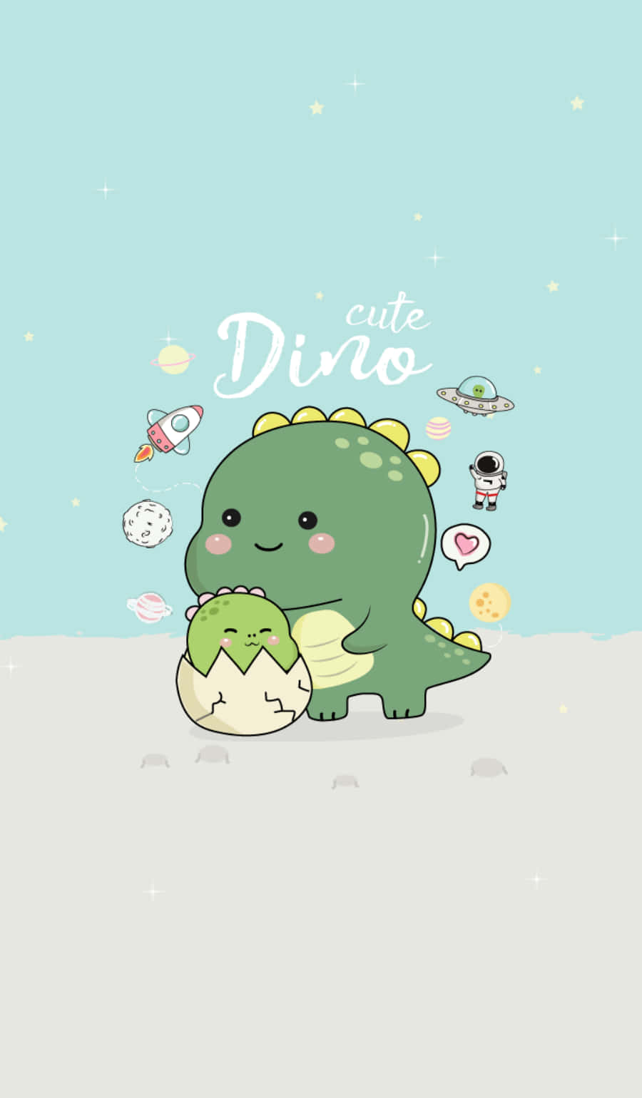 かわいい恐竜の宇宙ステッカーの絵 壁紙