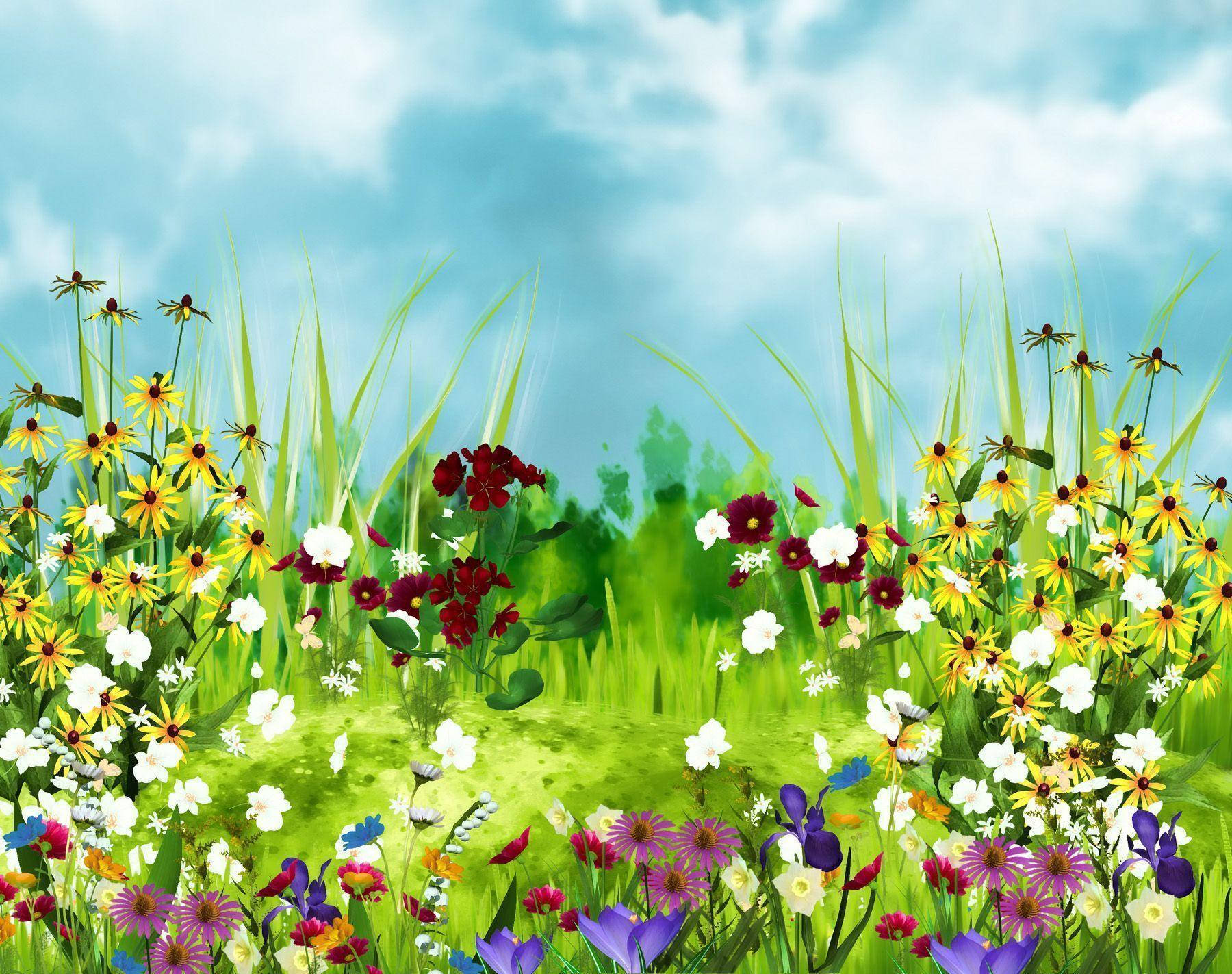 かわいい春の花畑アート 壁紙