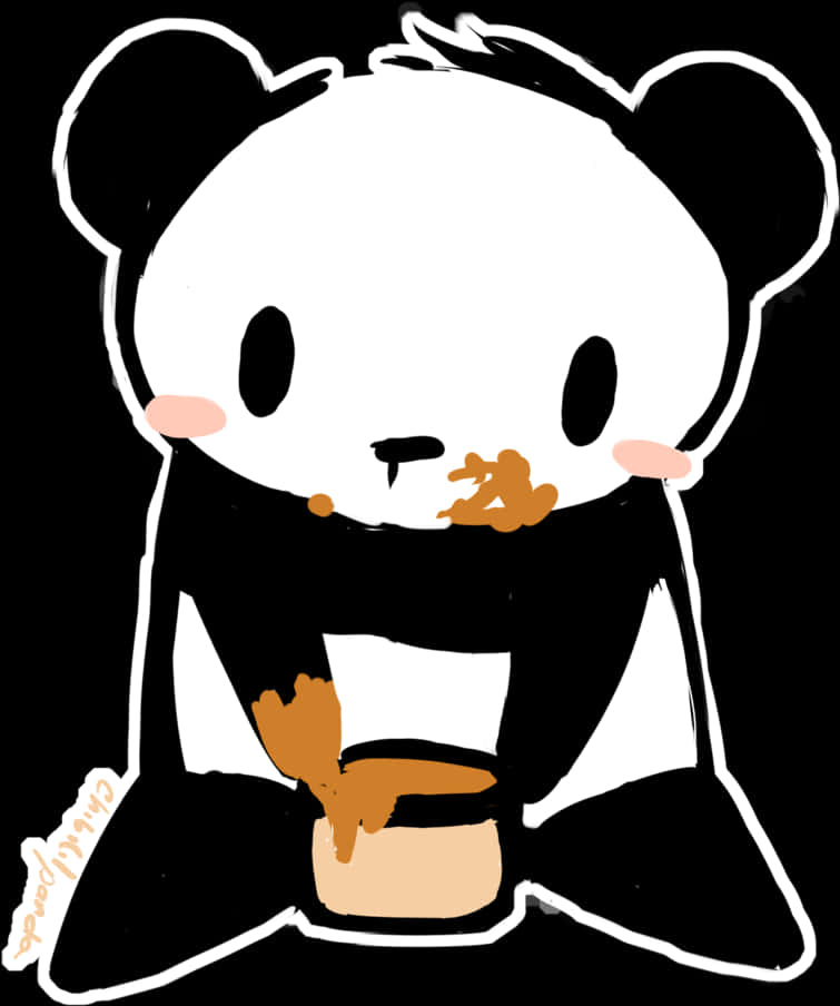 かわいい漫画のパンダが食事中 壁紙