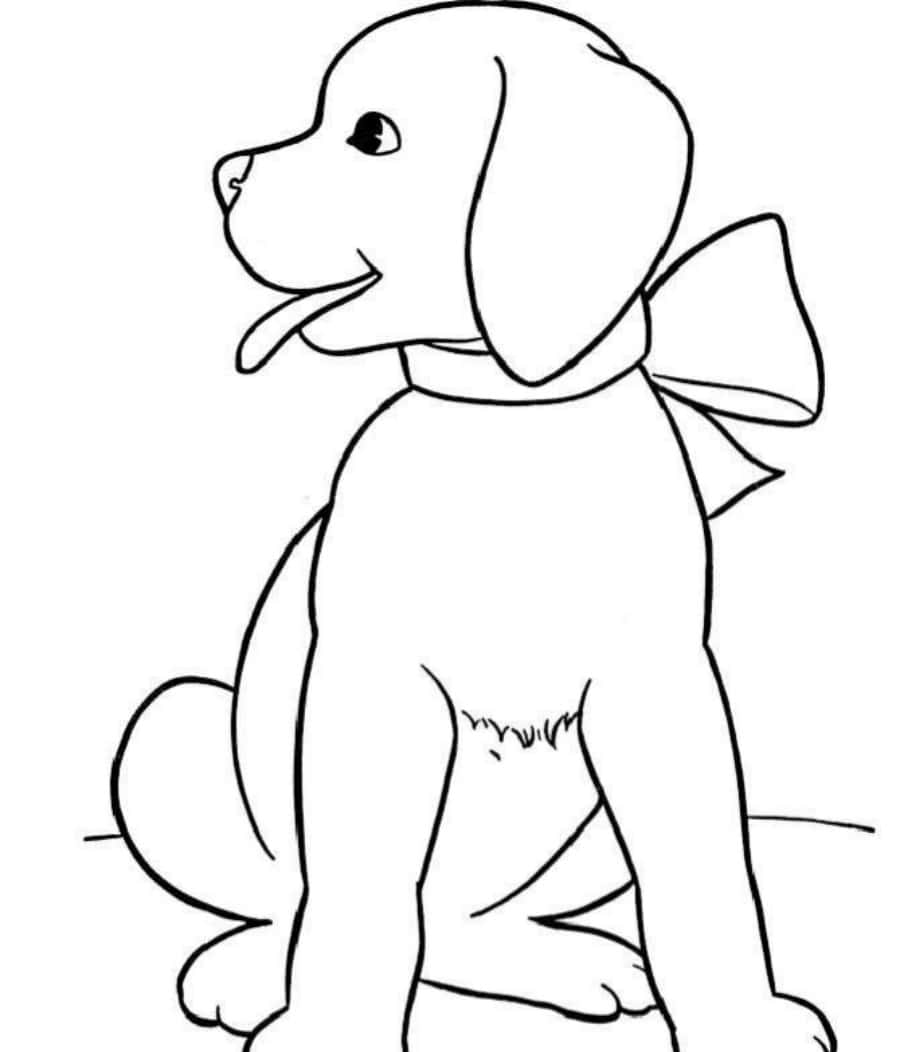 かわいい犬のリボンぬりえ絵 壁紙