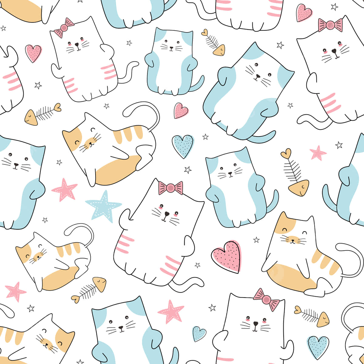 かわいい猫のパターンが壁や布地を楽しく甘い雰囲気に！ 壁紙