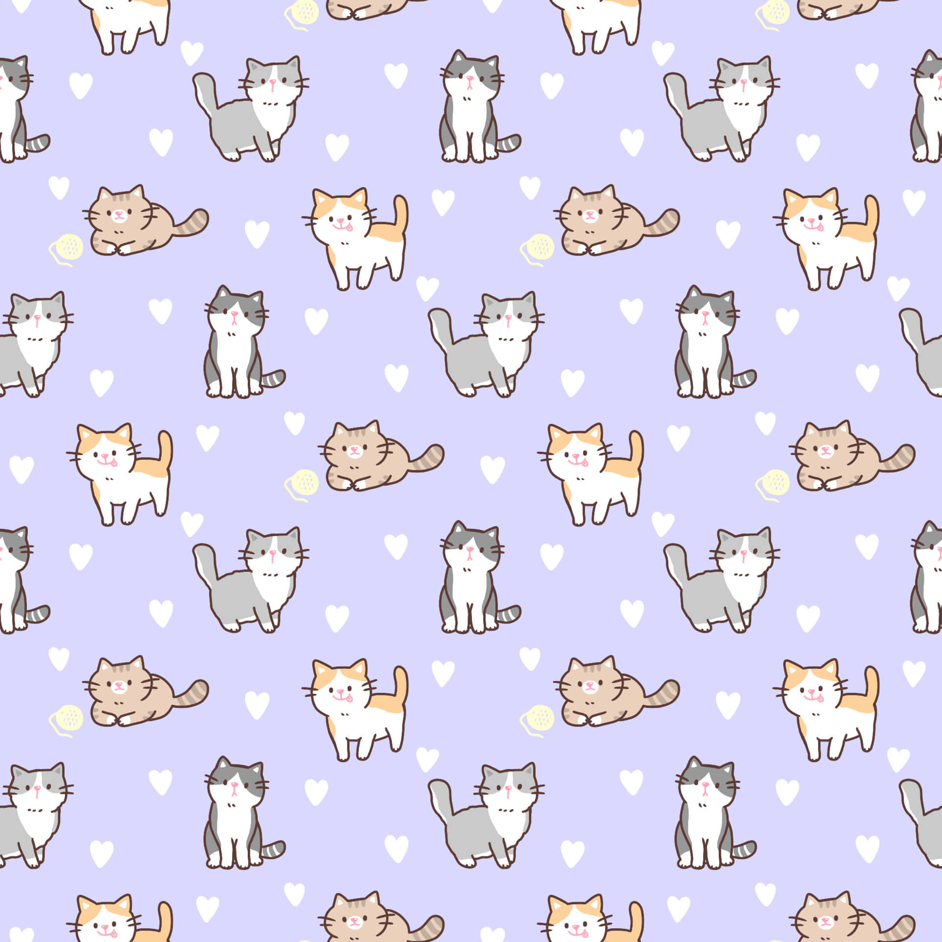 かわいい猫柄のパープル背景 壁紙