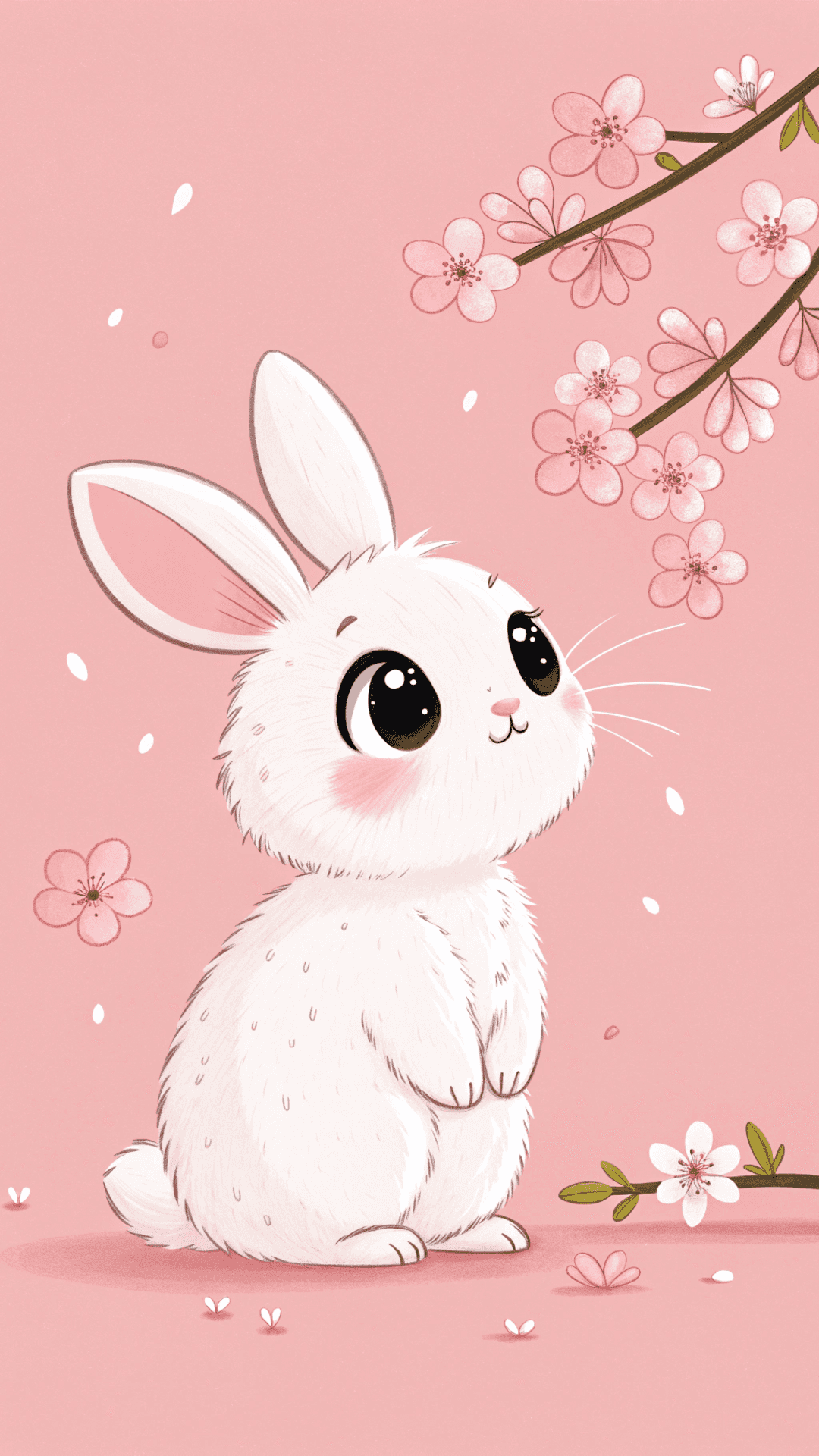 かわいい白いウサギと桜 壁紙