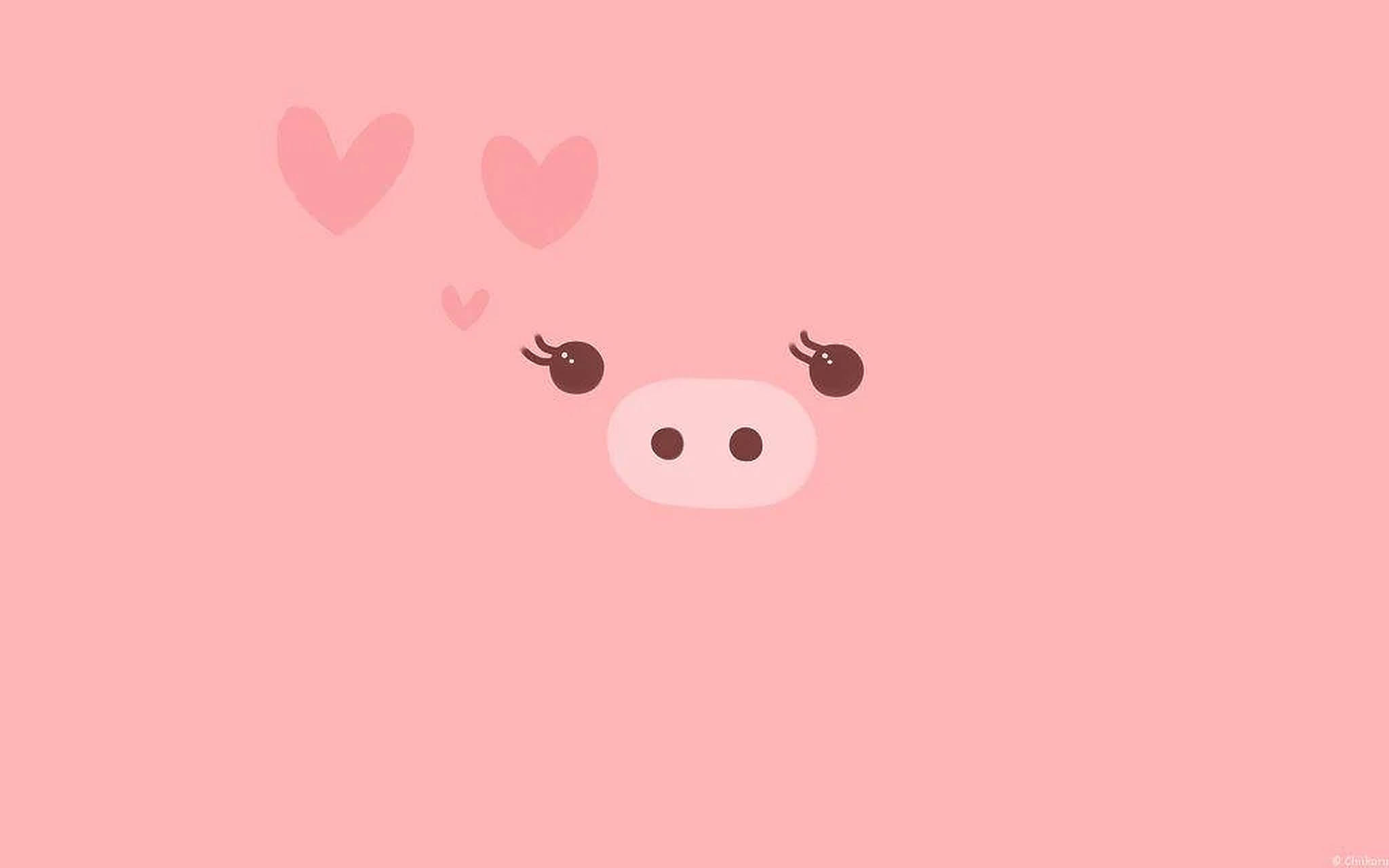 かわいい豚とピンクのハート 壁紙