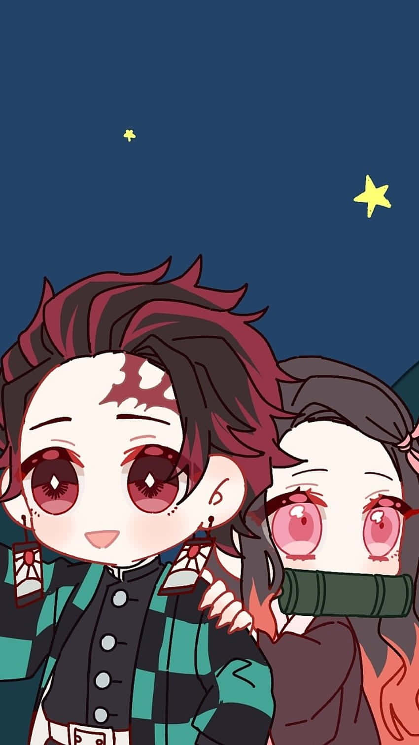 かわいい鬼滅の刃キャラクター 炭治郎と禰豆子のちびアート 壁紙