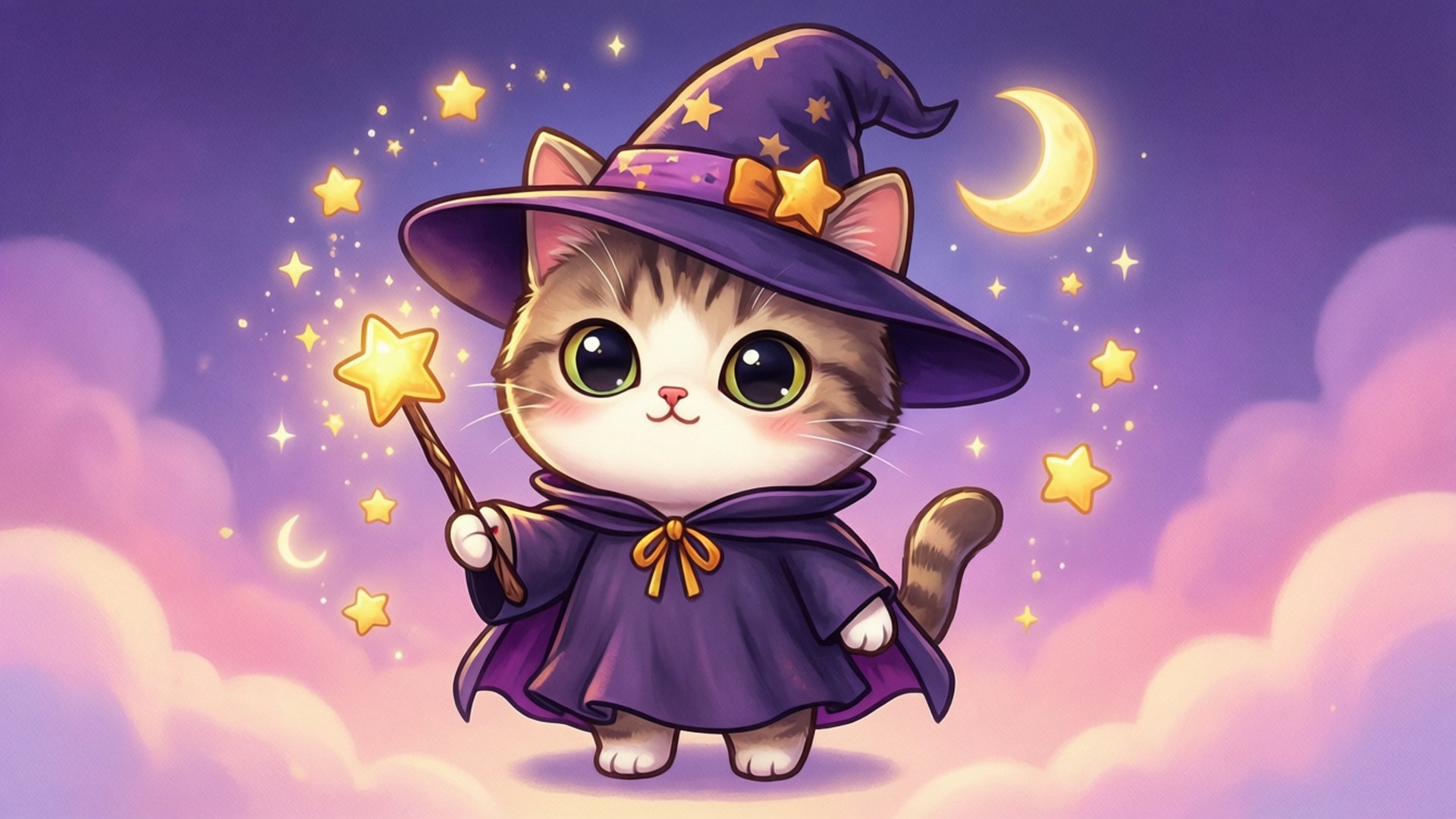 かわいい魔女猫 壁紙