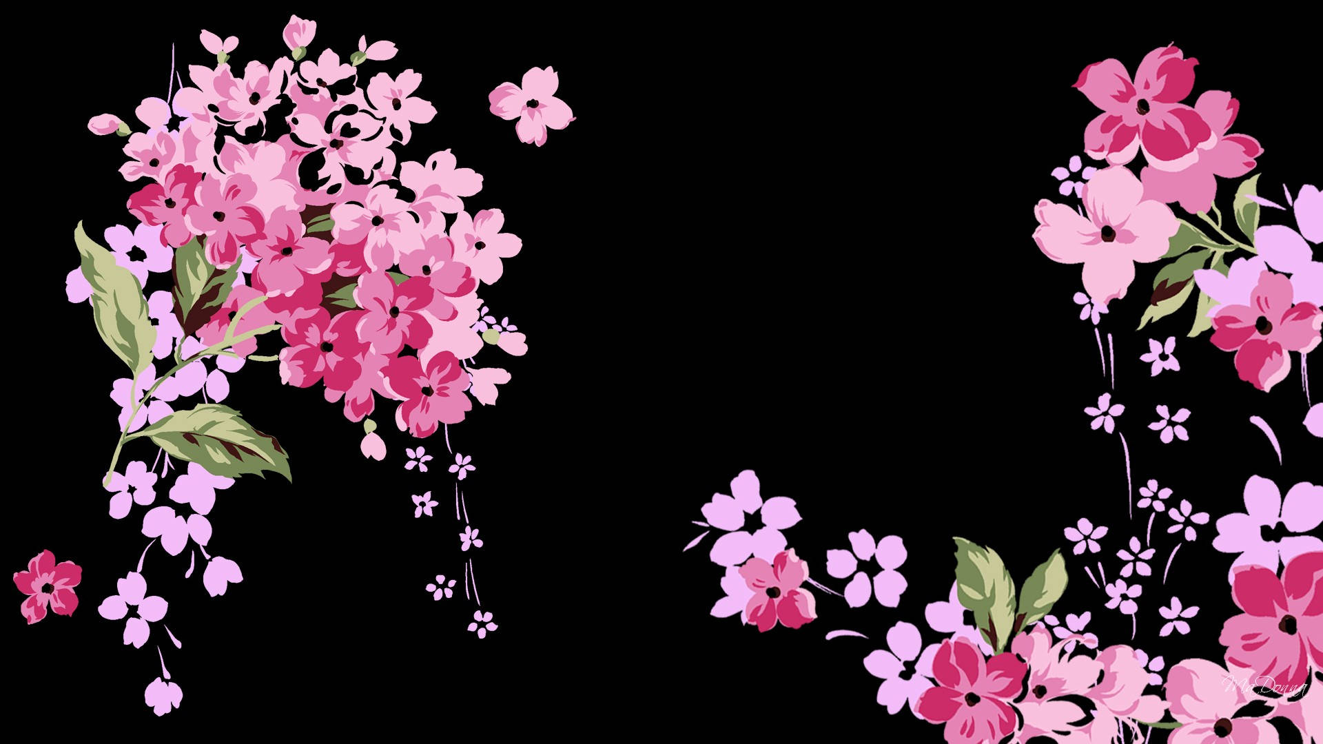 かわいい黒ピンクの花 壁紙
