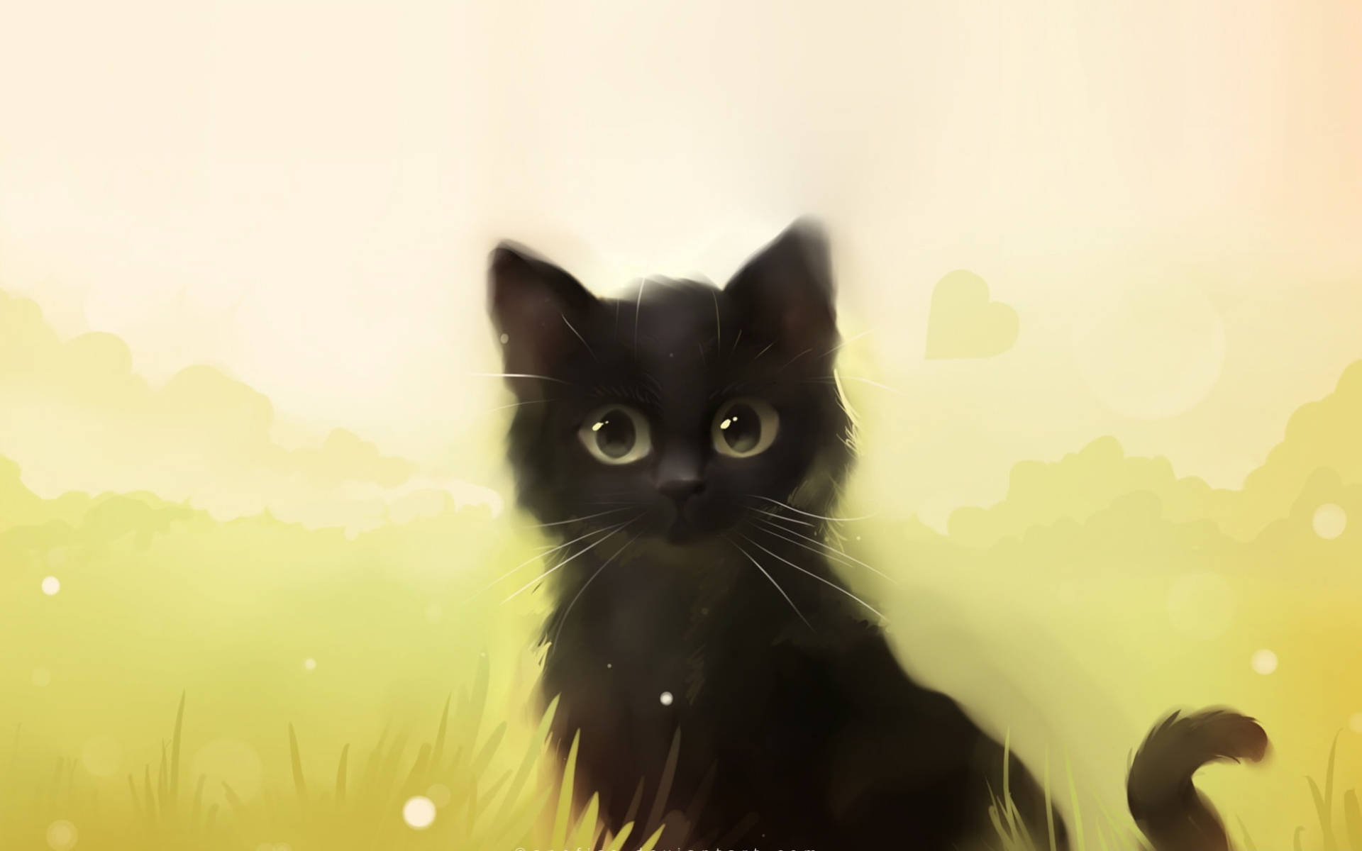 かわいい黒猫のパステル画 壁紙