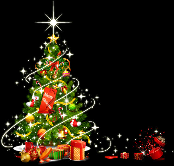 きらめくクリスマスツリーとプレゼント 壁紙