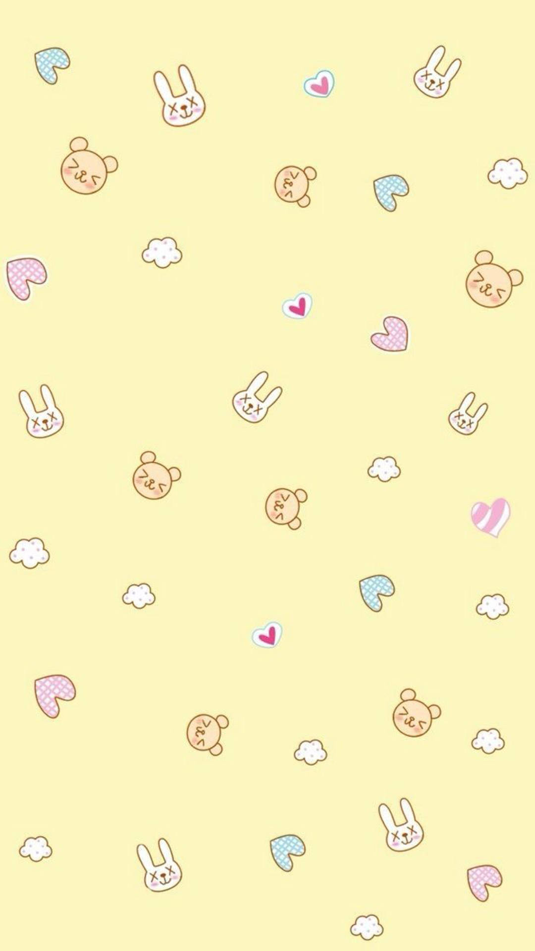 くまとうさぎのパステルイエローな雰囲気 壁紙