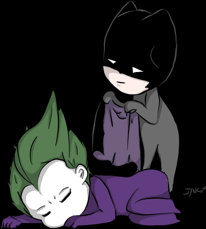 ちびバットマンと眠るジョーカー 壁紙