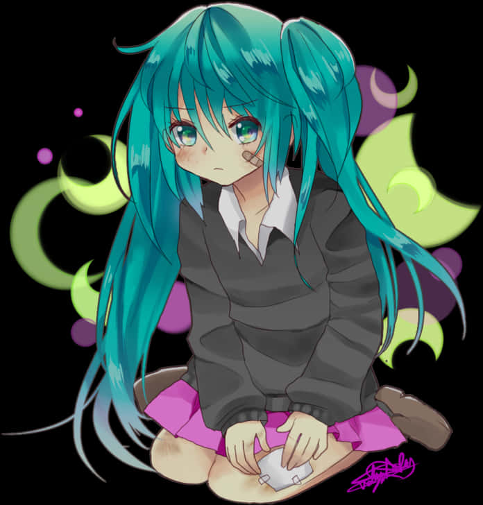 ちびミク座りイラスト 壁紙
