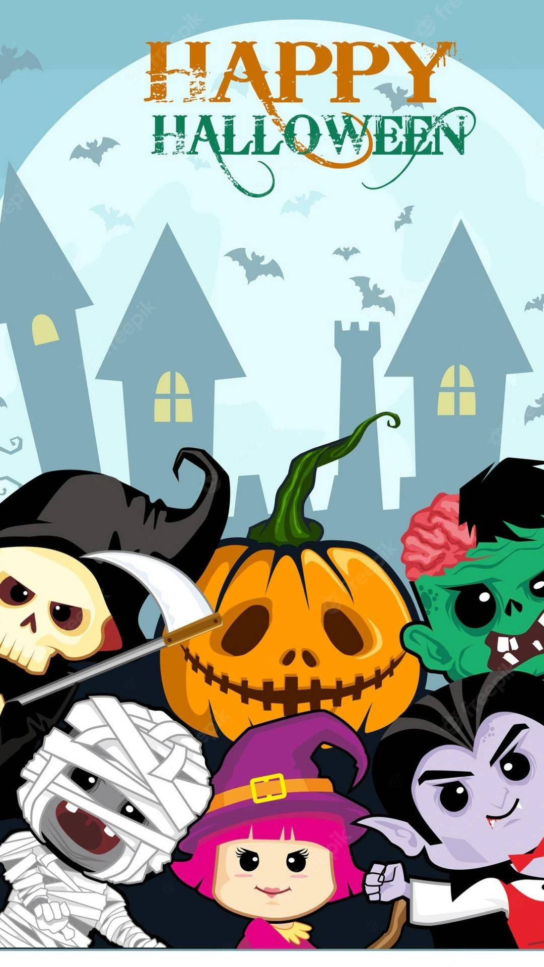 のぞき見するハロウィンキャラクター 壁紙