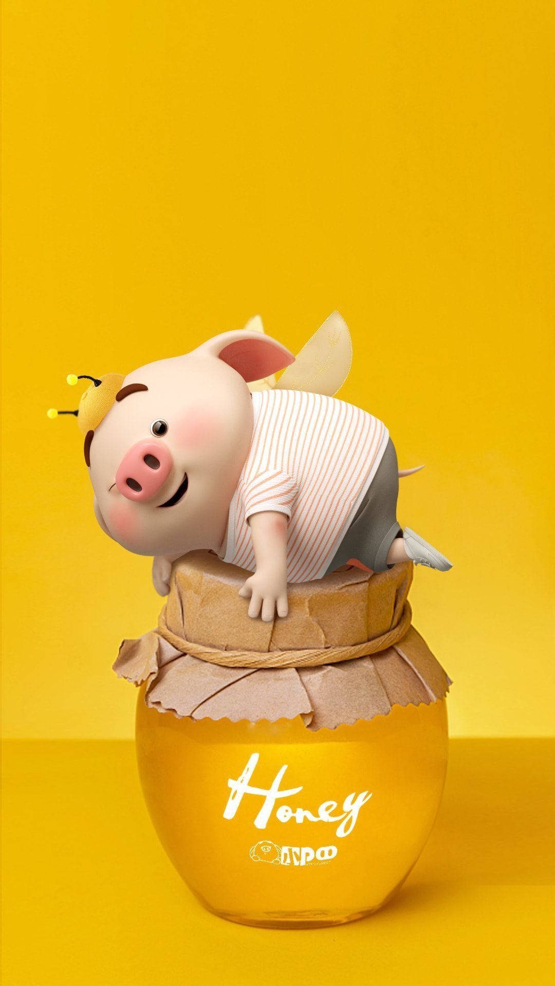 はちみつ瓶の上にいるかわいいブタ 壁紙