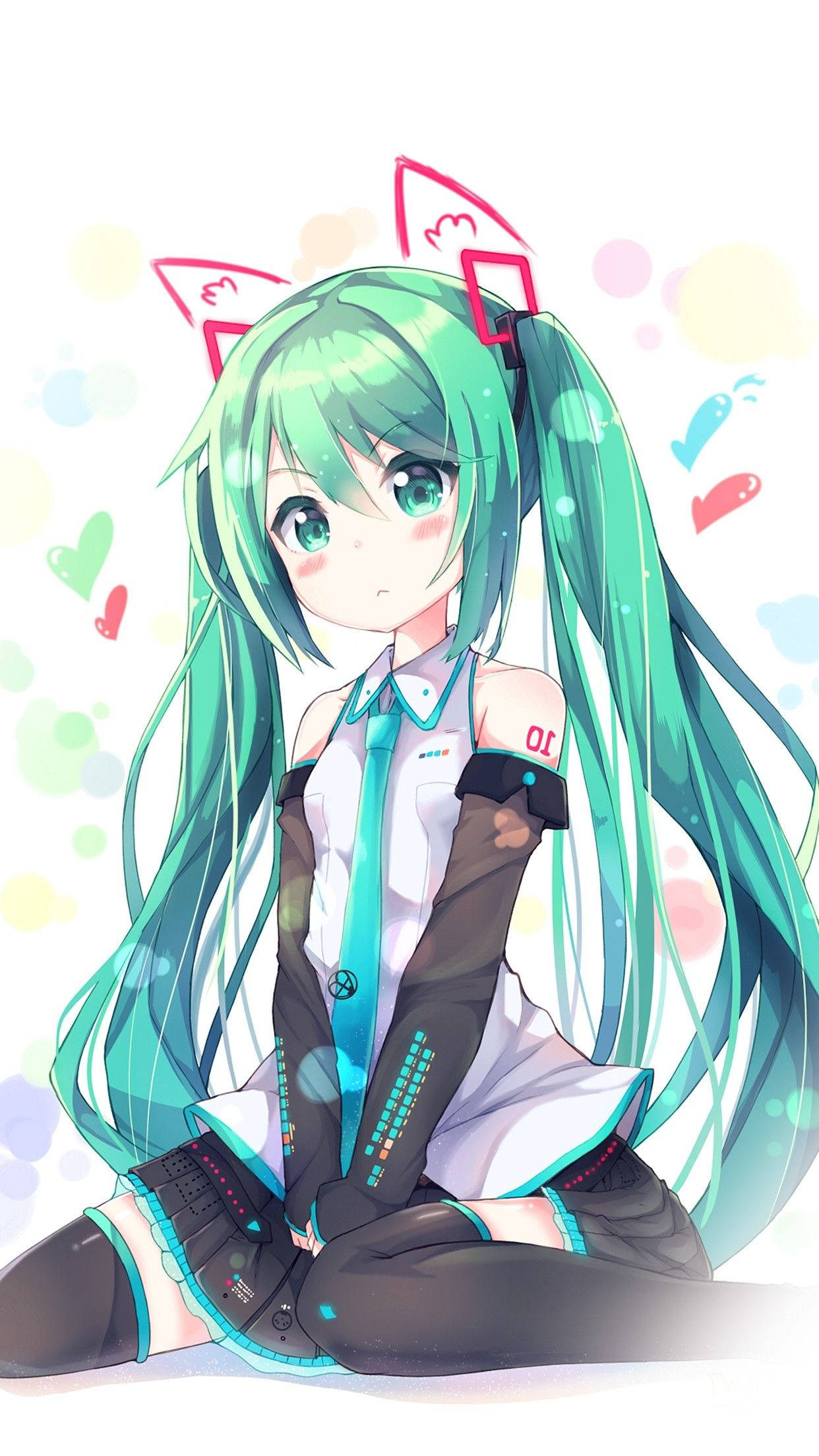 ひざまずくかわいいアニメ少女 iPhone 壁紙