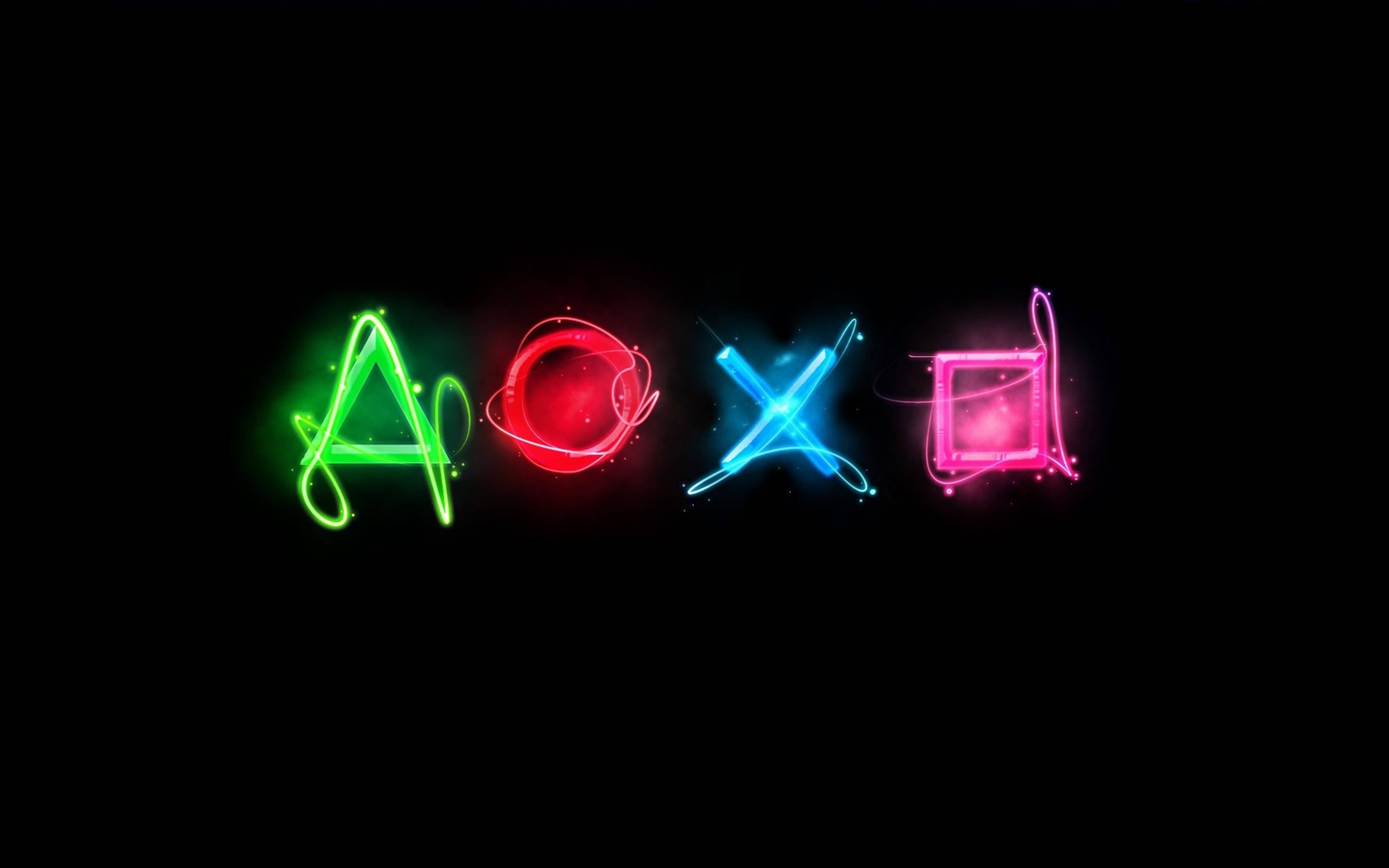 アクションボタンのロゴ ネオンデザイン 4K PS4 壁紙