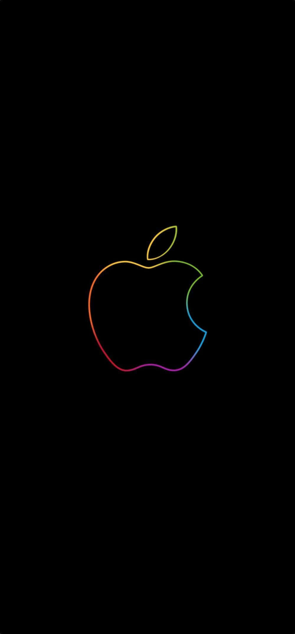 「アップルの虹色ロゴが光る、スタイリッシュなiPhone背景」 壁紙