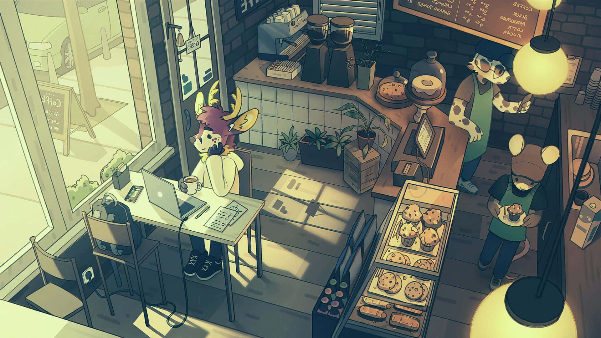 アニマルコスチュームアニメカフェ背景 壁紙