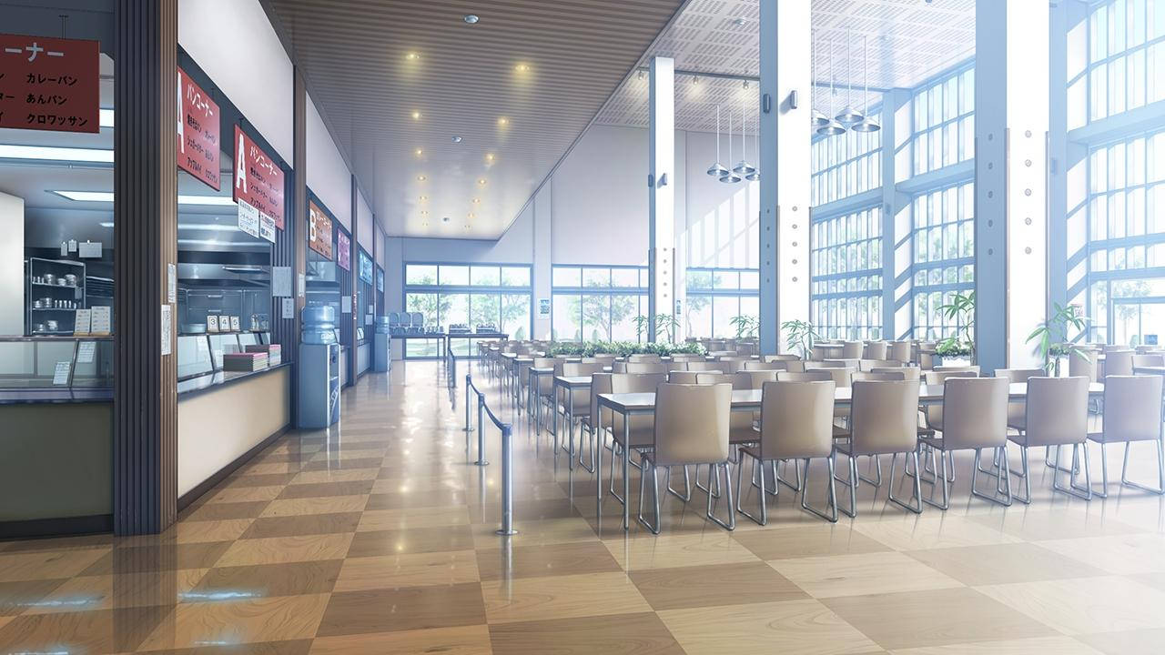 アニメの学園風景 大学のカフェテリア 壁紙