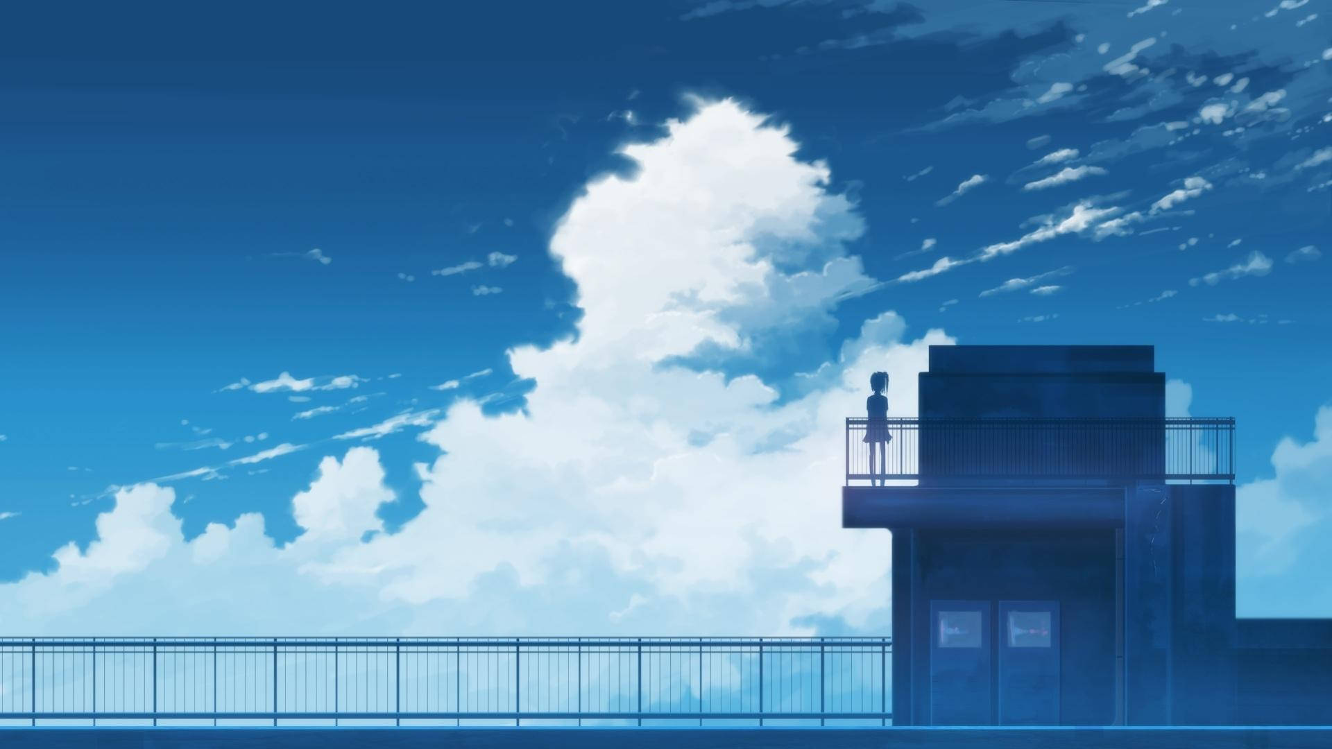 アニメの学校風景 屋上の生徒 — アニメ ライブGIF 壁紙