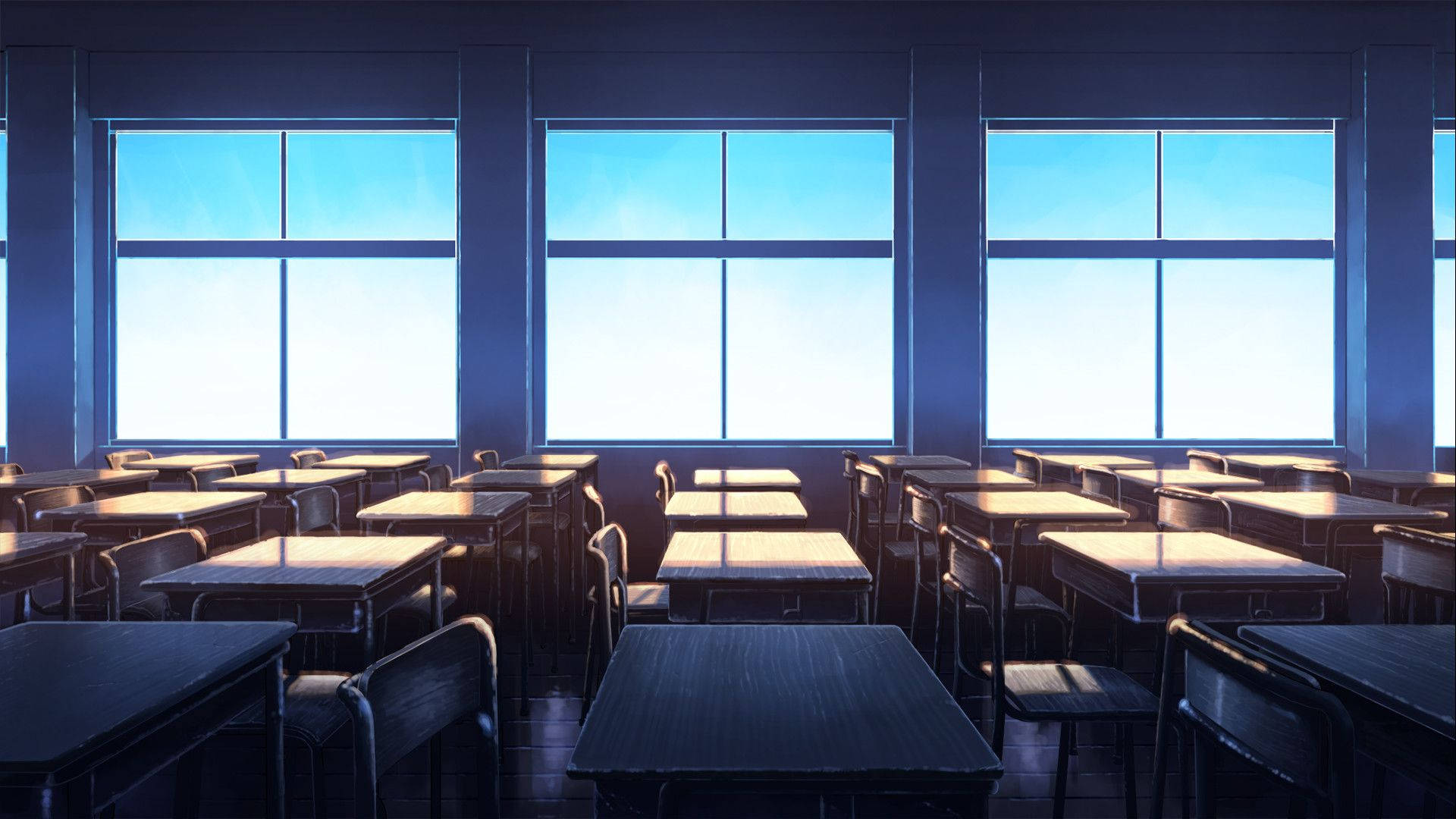 アニメの学校風景 窓のある教室 壁紙