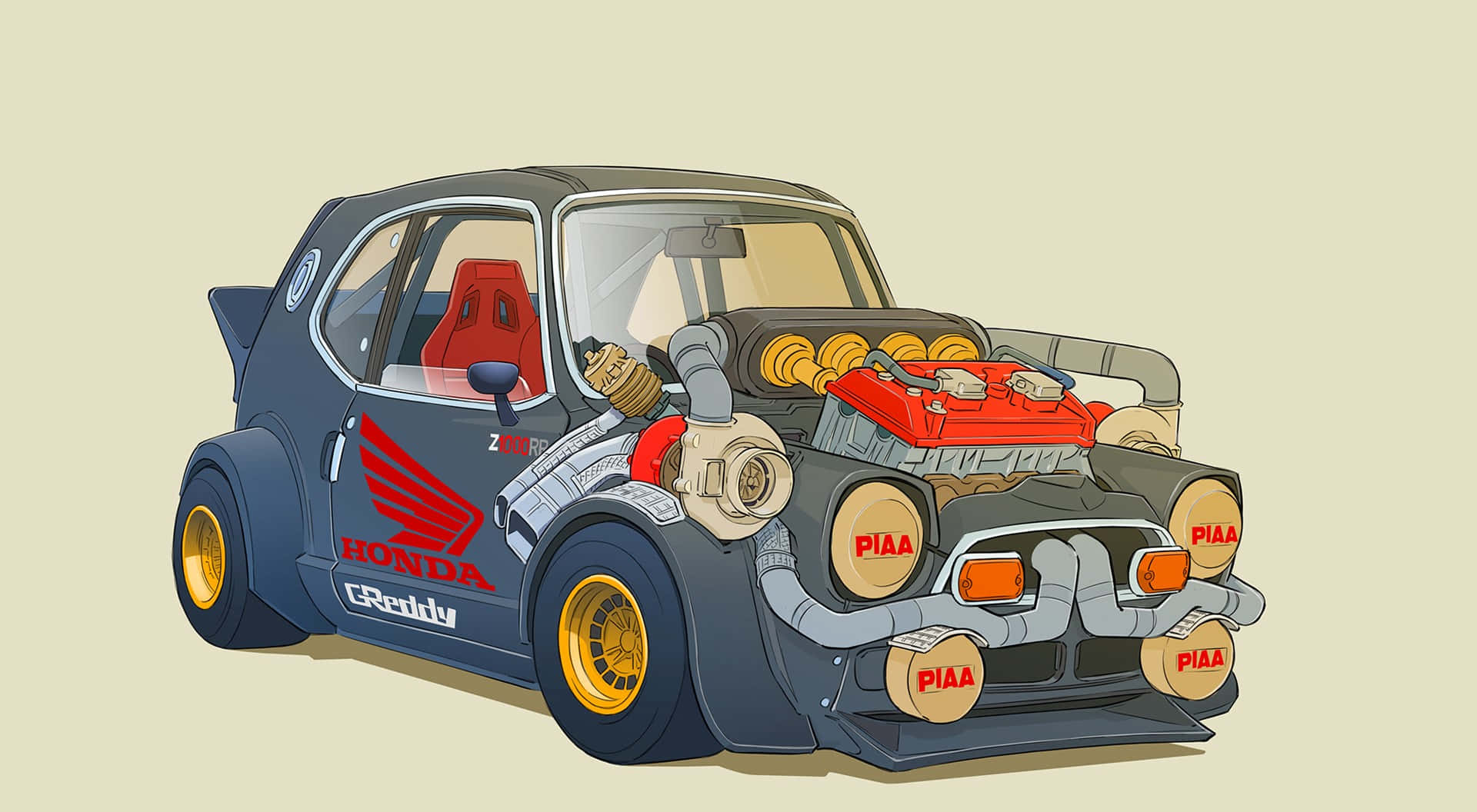 アニメの車がネオンシティを疾走する 壁紙