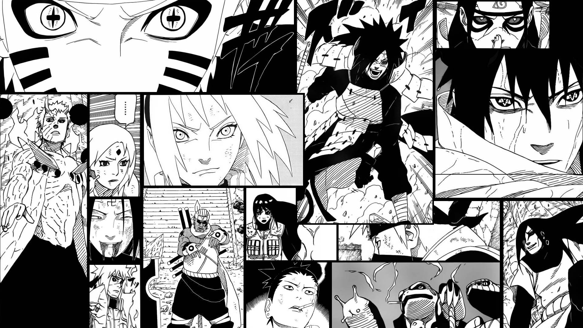 アニメアート 白黒 ナルト漫画パネル 壁紙
