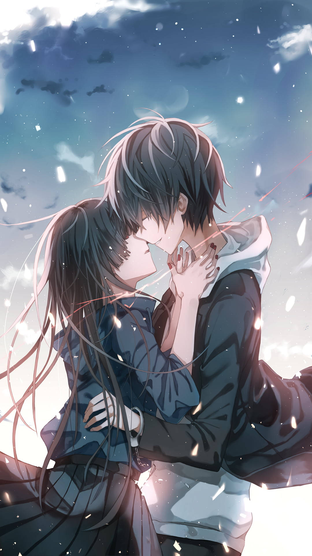 アニメカップルのキスと赤い糸 壁紙