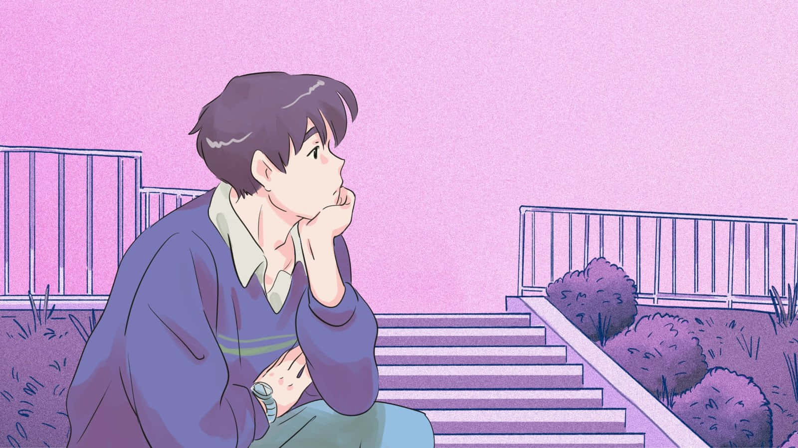 アニメキャラクターが映えるピンクの美しい風景 壁紙
