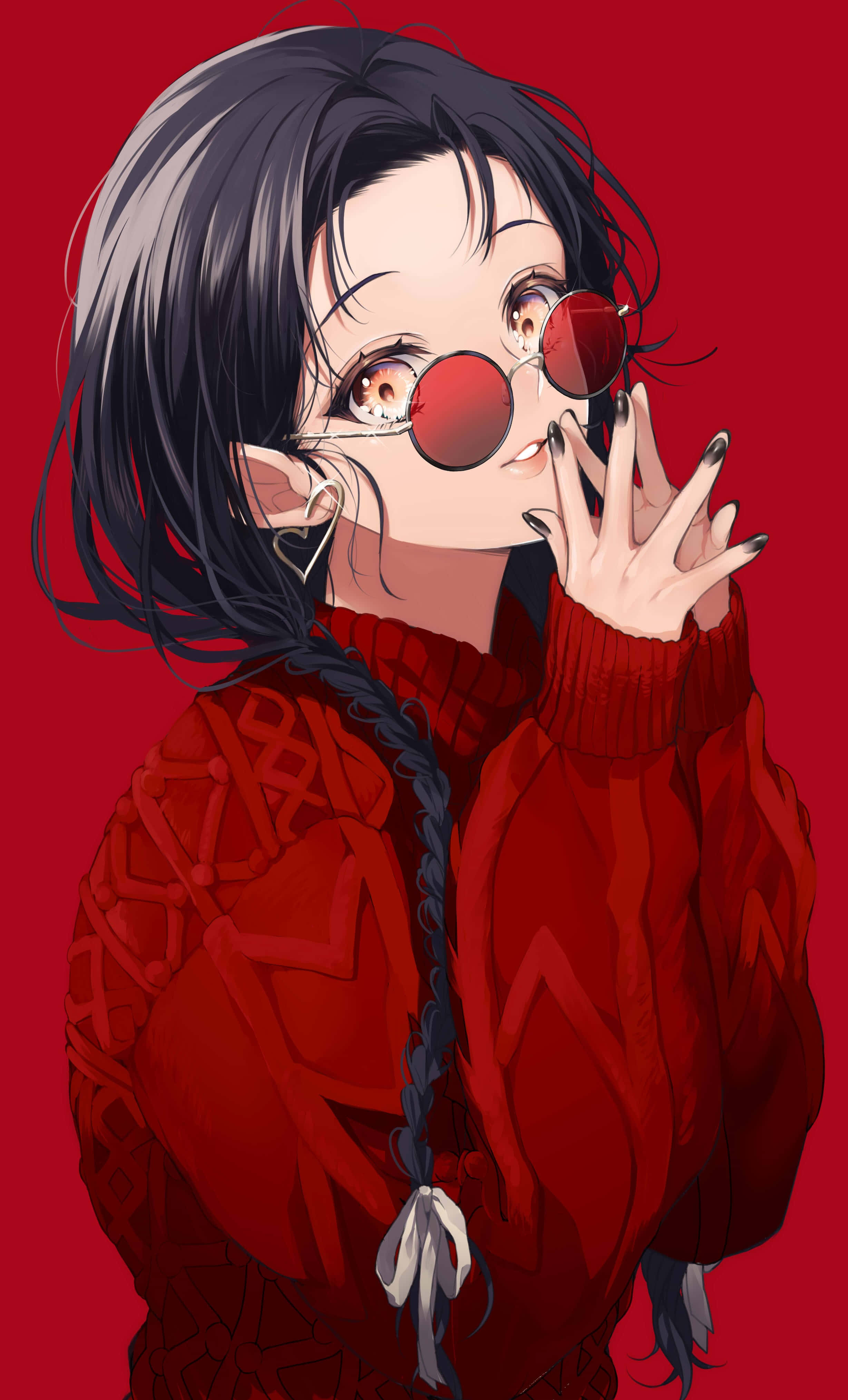 アニメ少女の赤いプロフィール画像 壁紙