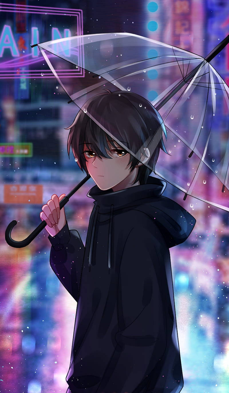 アニメ少年 暗い傘 壁紙