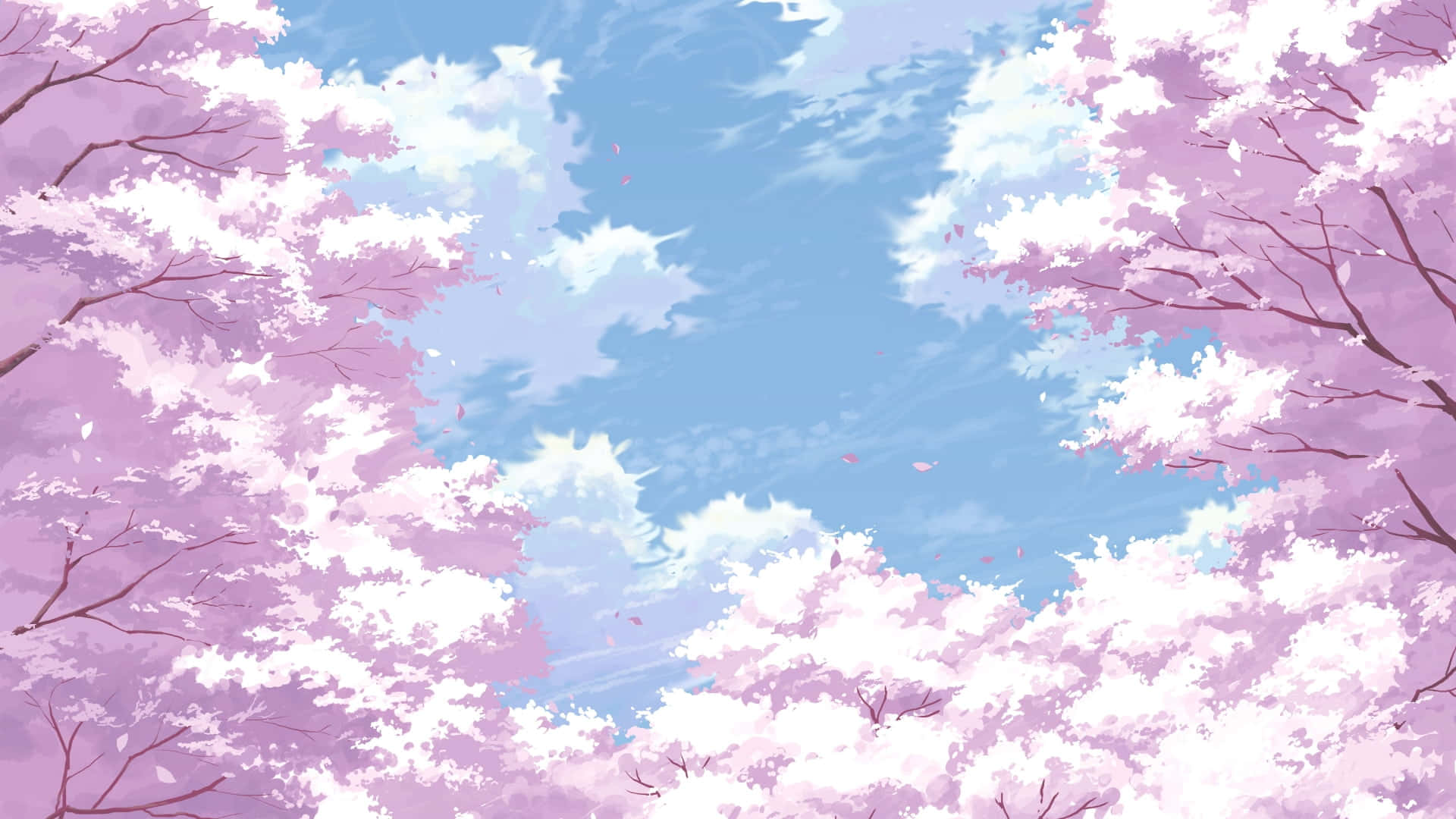 アニメ桜の空と雲の背景 壁紙