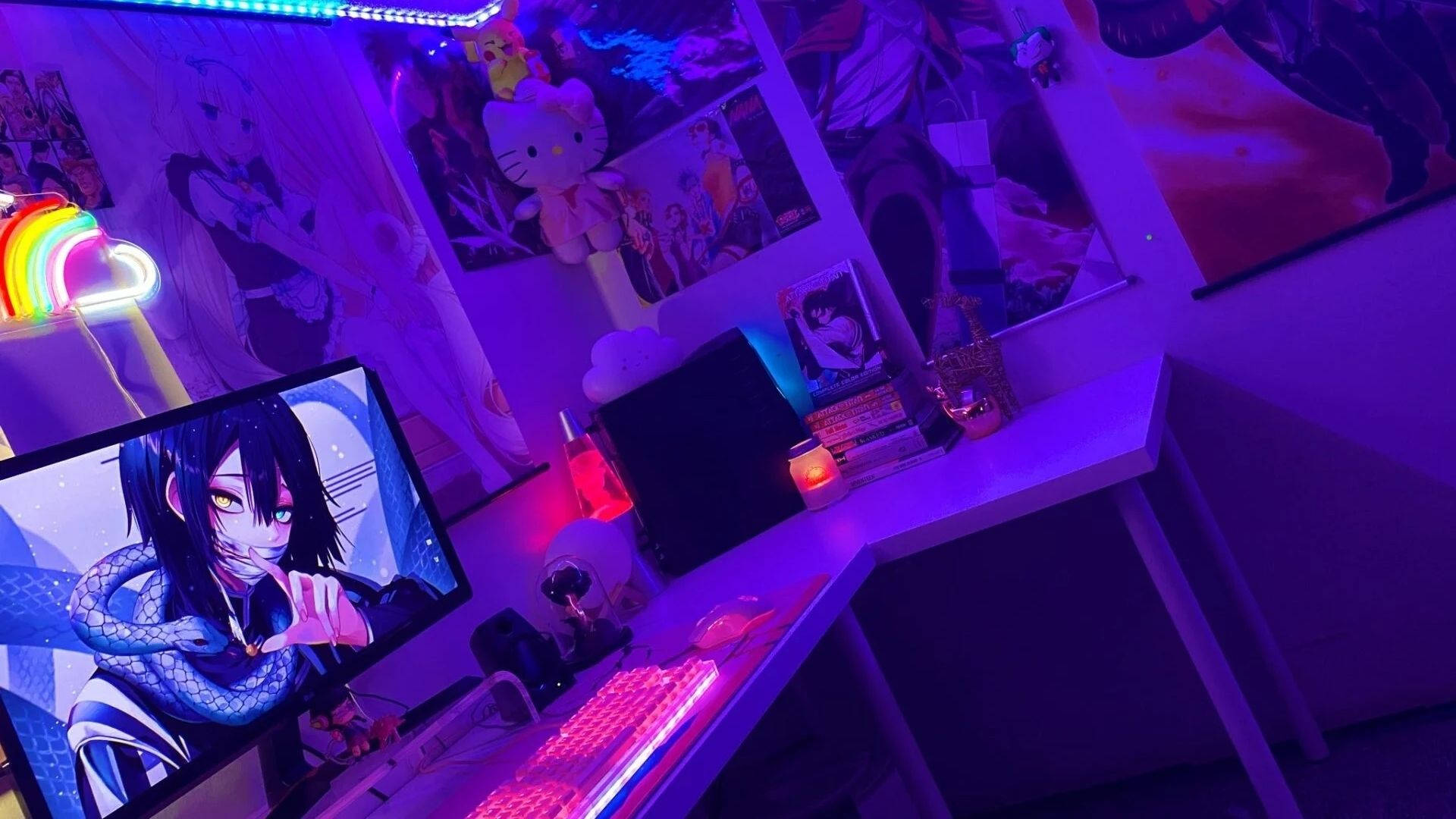 アニメ部屋とLEDライト 壁紙