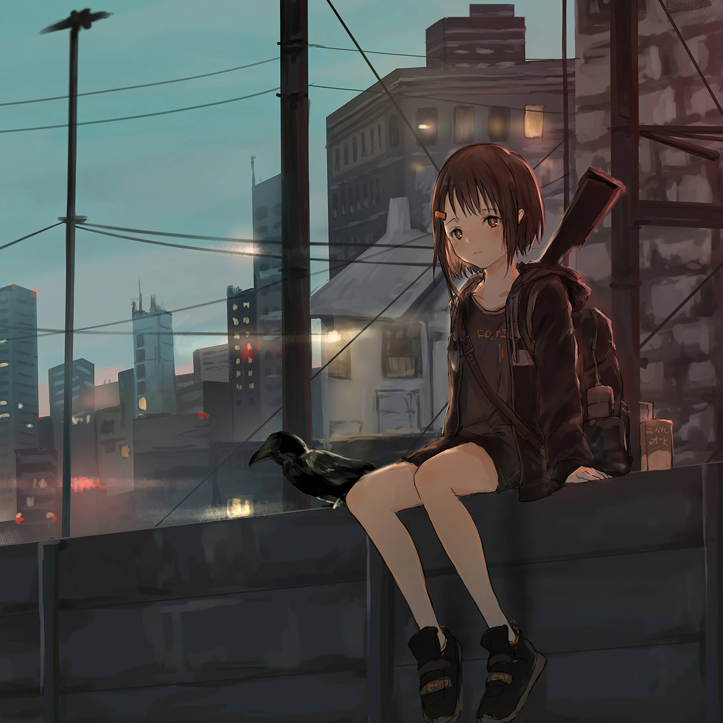 アニメ風iPad壁紙：銃を持つ少女 壁紙
