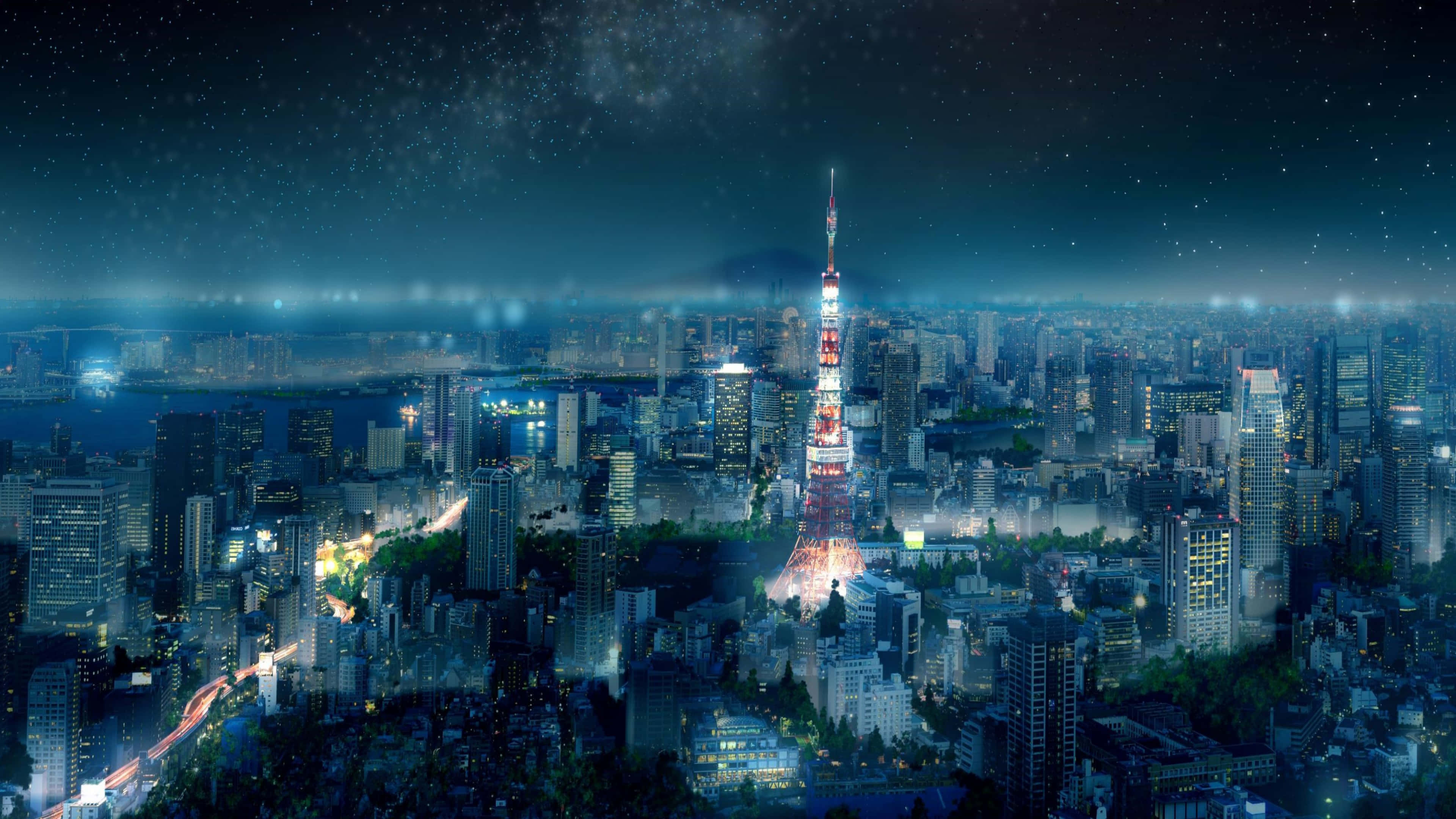 アニメ風に彩られた魅惑の東京夜景 壁紙