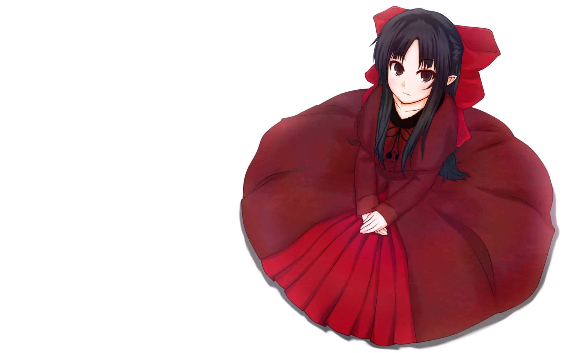 アニメ風の少女が赤い控えめなドレスを着用 壁紙