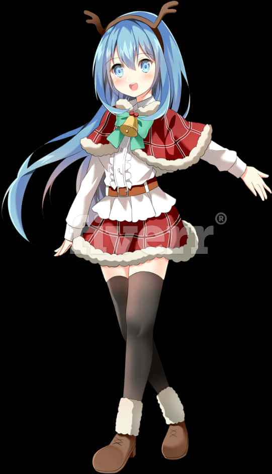 アニメ風の少女のトナカイコスチューム 壁紙