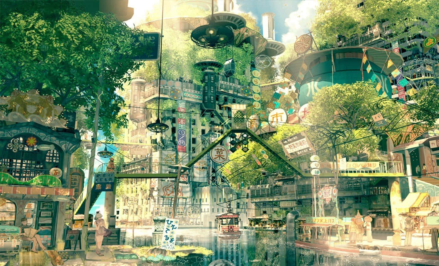 アニメ風の緑に覆われた建物 — アニメ ライブGIF 壁紙