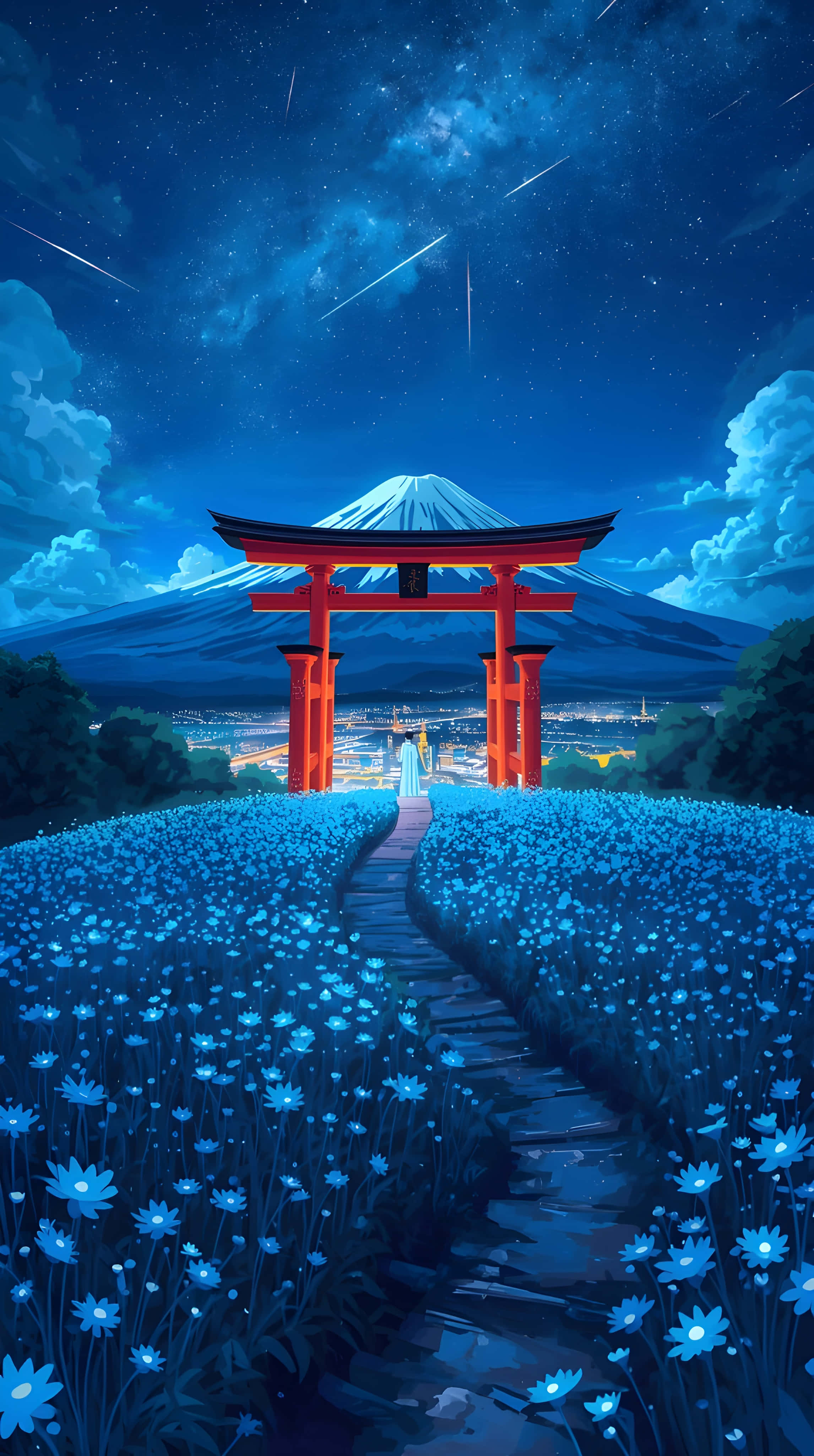 アニメ風の美しい日本の夜景 壁紙