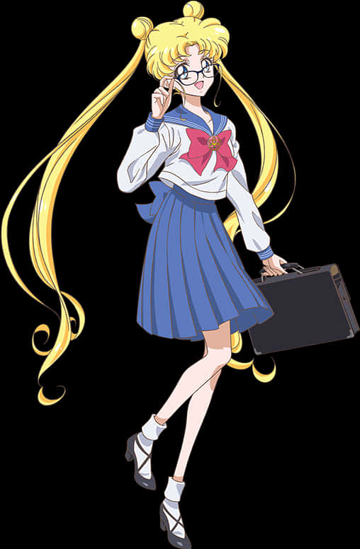 アニメ風の金髪眼鏡女子高生 壁紙