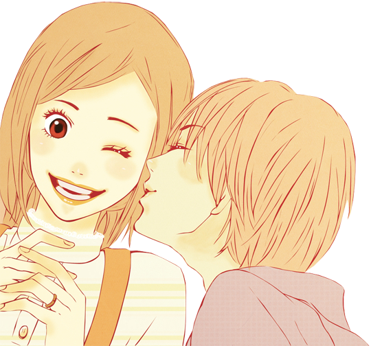 アニメ風カップルの頬へのキス 壁紙